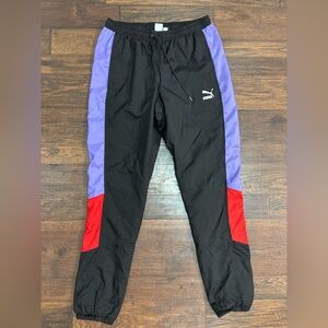 Puma Black Track Pants with Purple Panels & Red Accents Retro